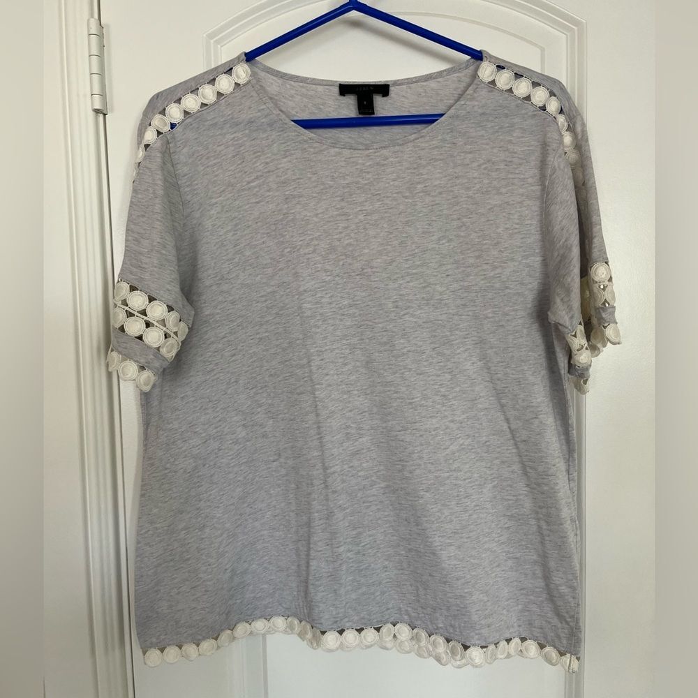J Crew Women’s Gray T-Shirt Lace Trim Size S
